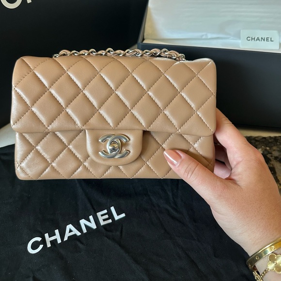 FULL SET - CHANEL Classic Flap Brown / Tan Mini with Silver HW - Picture 3 of 11